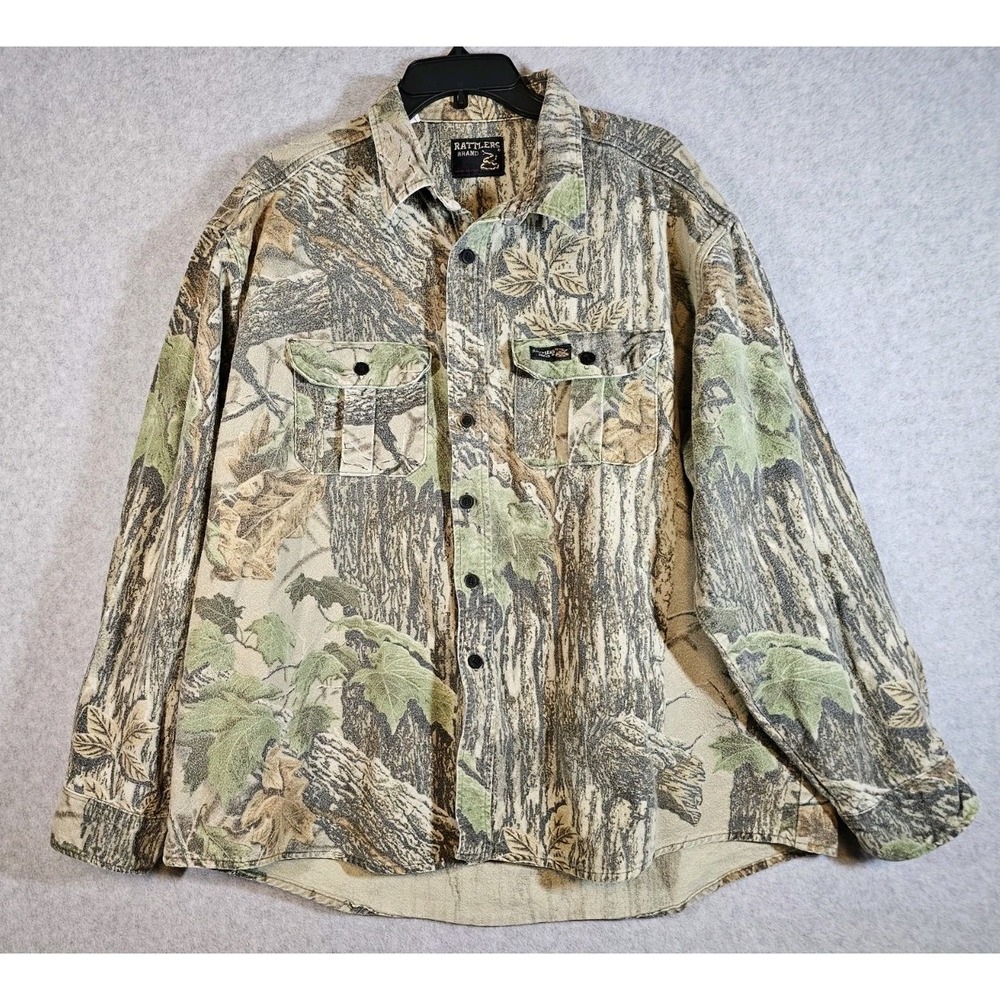 VTG Rattlers Brand Shirt Mens XXL Green RealTree Camouflage Flannel 90s USA Made